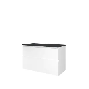 Proline Top base cabinet with cover plate - 100x46x63 cm - Gloss white/Blue stone - 2 asymmetrical drawers