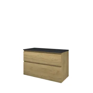 Proline Top base cabinet with cover plate - 100x46x63 cm - Ideal oak/Blue stone - 2 asymmetrical drawers