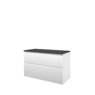 Proline Top base cabinet with cover plate - 100x46x63 cm - Matt white/Blue stone - 2 asymmetrical drawers