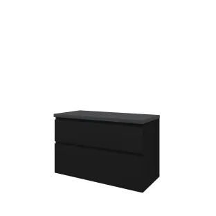 Proline Top base cabinet with cover plate - 100x46x63 cm - Matt black/Blue stone - 2 asymmetrical drawers