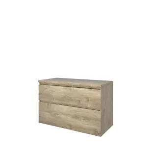 Proline Top base cabinet with cover plate - 100x46x63 cm - Raw oak - 2 asymmetrical drawers