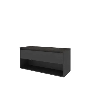 Proline Top base cabinet with cover plate - 120x46x55 cm - Black oak/Blue stone - 1 drawer with 1 open shelf