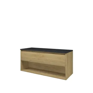 Proline Top base cabinet with cover plate - 120x46x55 cm - Ideal oak/Blue stone - 1 drawer with 1 open shelf