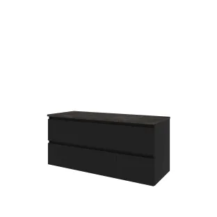 Proline Top base cabinet with cover plate - 120x46x55 cm - Matt black/Blue stone - 2 drawers vertically milled