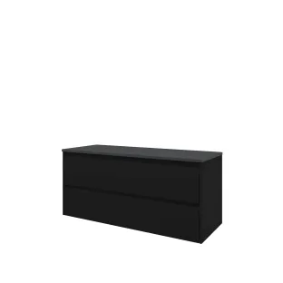 Proline Top base cabinet with cover plate - 120x46x55 cm - Matt black/Blue stone - 2 symmetrical drawers