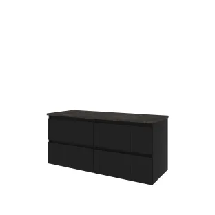 Proline Top base cabinet with cover plate - 120x46x55 cm - Matt black/Blue stone - 4 drawers vertically milled