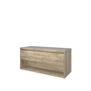 Proline Top base cabinet with cover plate - 120x46x55 cm - Raw oak - 1 drawer with 1 open shelf