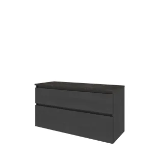 Proline Top base cabinet with cover plate - 120x46x63 cm - Black oak/Blue stone - 2 asymmetrical drawers