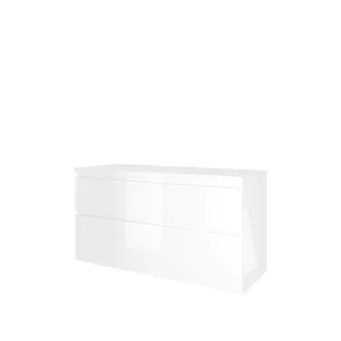 Proline Top base cabinet with cover plate - 120x46x63 cm - Gloss white - 2 asymmetrical drawers