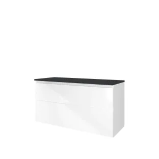 Proline Top base cabinet with cover plate - 120x46x63 cm - Gloss white/Blue stone - 2 asymmetrical drawers