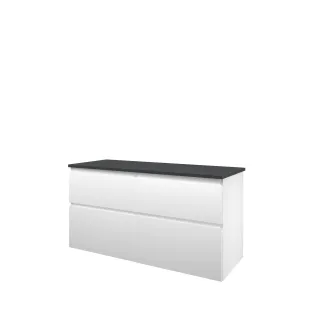 Proline Top base cabinet with cover plate - 120x46x63 cm - Matt white/Blue stone - 4 asymmetrical drawers