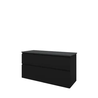 Proline Top base cabinet with cover plate - 120x46x63 cm - Matt black/Blue stone - 4 asymmetrical drawers