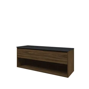 Proline Top base cabinet with cover plate - 140x46x55 cm - Cabana oak/Blue stone - 1 drawer with 1 open shelf