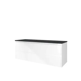 Proline Top base cabinet with cover plate - 140x46x55 cm - Gloss white/Blue stone - 2 symmetrical drawers