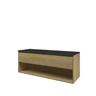 Proline Top base cabinet with cover plate - 140x46x55 cm - Ideal oak/Blue stone - 1 drawer with 1 open shelf