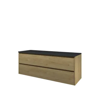 Proline Top base cabinet with cover plate - 140x46x55 cm - Ideal oak/Blue stone - 2 symmetrical drawers