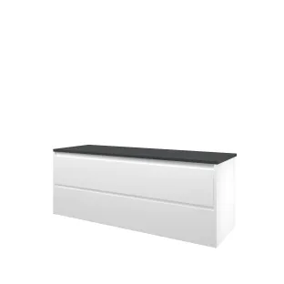 Proline Top base cabinet with cover plate - 140x46x55 cm - Matt white/Blue stone - 2 symmetrical drawers