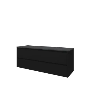 Proline Top base cabinet with cover plate - 140x46x55 cm - Matt black/Blue stone - 2 symmetrical drawers