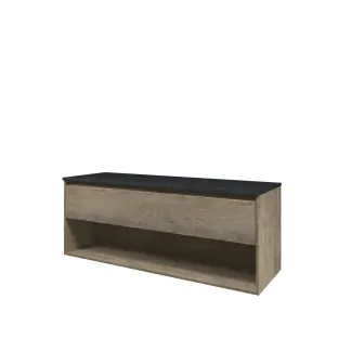 Proline Top base cabinet with cover plate - 140x46x55 cm - Raw oak/Blue stone - 1 drawer with 1 open shelf