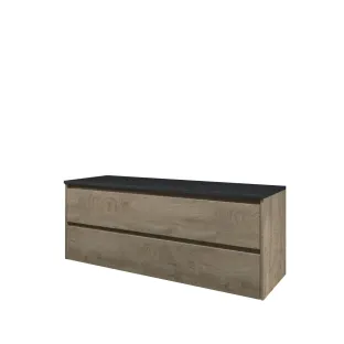 Proline Top base cabinet with cover plate - 140x46x55 cm - Raw oak/Blue stone - 2 symmetrical drawers