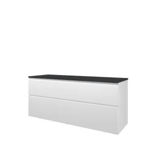 Proline Top base cabinet with cover plate - 140x46x63 cm - Gloss white/Blue stone - 2 asymmetrical drawers