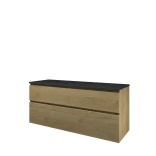 Proline Top base cabinet with cover plate - 140x46x63 cm - Ideal oak/Blue stone - 2 asymmetrical drawers