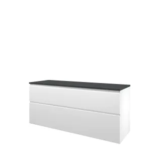 Proline Top base cabinet with cover plate - 140x46x63 cm - Matt white/Blue stone - 2 asymmetrical drawers