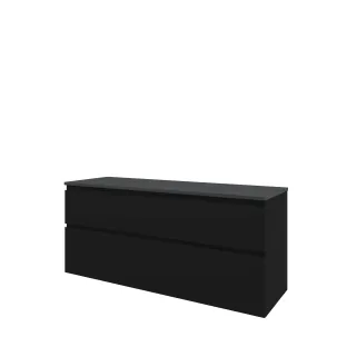 Proline Top base cabinet with cover plate - 140x46x63 cm - Matt black/Blue stone - 2 asymmetrical drawers