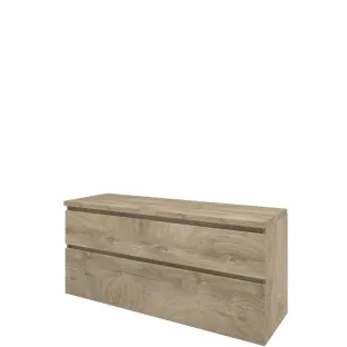 Proline Top base cabinet with cover plate - 140x46x63 cm - Raw oak - 2 asymmetrical drawers