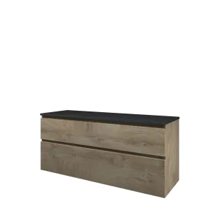 Proline Top base cabinet with cover plate - 140x46x63 cm - Raw oak/Blue stone - 2 asymmetrical drawers