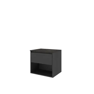 Proline Top base cabinet with cover plate - 60x46x55 cm - Black oak/Blue stone - 1 drawer with 1 open shelf