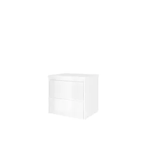 Proline Top base cabinet with cover plate - 60x46x55 cm - Gloss white - 2 symmetrical drawers