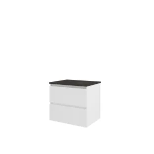 Proline Top base cabinet with cover plate - 60x46x55 cm - Gloss white/Blue stone - 2 drawers vertically milled