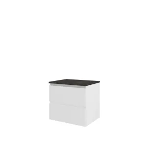 Proline Top base cabinet with cover plate - 60x46x55 cm - Matt white/Blue stone - 2 drawers vertically milled