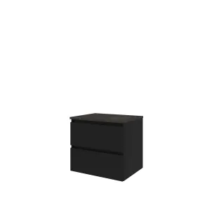 Proline Top base cabinet with cover plate - 60x46x55 cm - Matt black/Blue stone - 2 drawers vertically milled