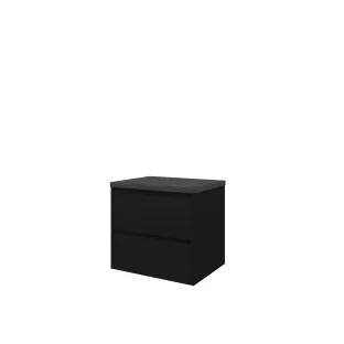 Proline Top base cabinet with cover plate - 60x46x55 cm - Matt black/Blue stone - 2 symmetrical drawers