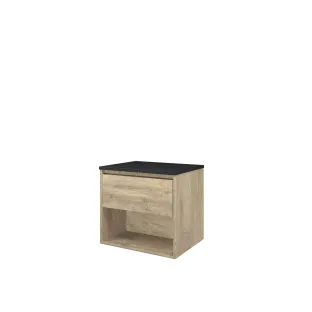 Proline Top base cabinet with cover plate - 60x46x55 cm - Raw oak/Blue stone - 1 drawer with 1 open shelf