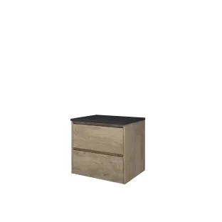 Proline Top base cabinet with cover plate - 60x46x55 cm - Raw oak/Blue stone - 2 symmetrical drawers