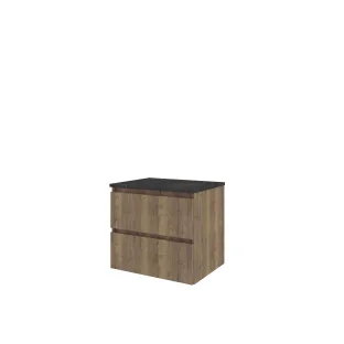 Proline Top base cabinet with cover plate - 60x46x55 cm - Terra oak/Blue stone - 2 drawers vertically milled