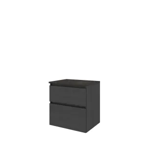 Proline Top base cabinet with cover plate - 60x46x63 cm - Black oak/Blue stone - 2 asymmetrical drawers