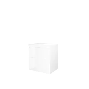 Proline Top base cabinet with cover plate - 60x46x63 cm - Gloss white - 2 asymmetrical drawers