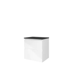 Proline Top base cabinet with cover plate - 60x46x63 cm - Gloss white/Blue stone - 2 asymmetrical drawers