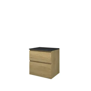 Proline Top base cabinet with cover plate - 60x46x63 cm - Ideal oak/Blue stone - 2 asymmetrical drawers