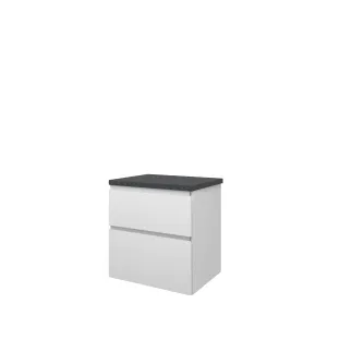 Proline Top base cabinet with cover plate - 60x46x63 cm - Matt white/Blue stone - 2 asymmetrical drawers