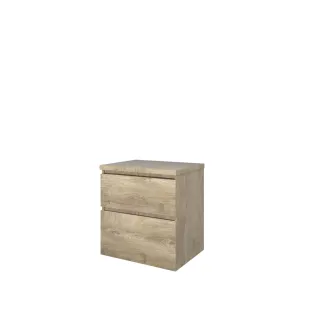 Proline Top base cabinet with cover plate - 60x46x63 cm - Raw oak - 2 asymmetrical drawers