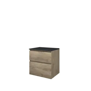 Proline Top base cabinet with cover plate - 60x46x63 cm - Raw oak/Blue stone - 2 asymmetrical drawers