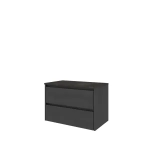 Proline Top base cabinet with cover plate - 80x46x55 cm - Black oak/Blue stone - 2 symmetrical drawers