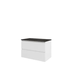 Proline Top base cabinet with cover plate - 80x46x55 cm - Gloss white/Blue stone - 2 drawers vertically milled