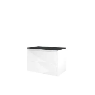 Proline Top base cabinet with cover plate - 80x46x55 cm - Gloss white/Blue stone - 2 symmetrical drawers