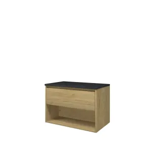 Proline Top base cabinet with cover plate - 80x46x55 cm - Ideal oak/Blue stone - 1 drawer with 1 open shelf